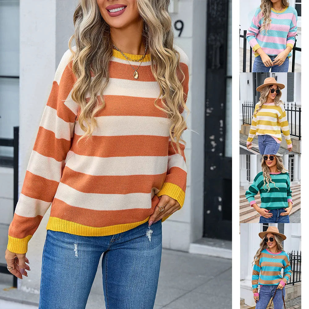 Women's acrylic loose fit sweater in multiple colours with round neck and long sleeves