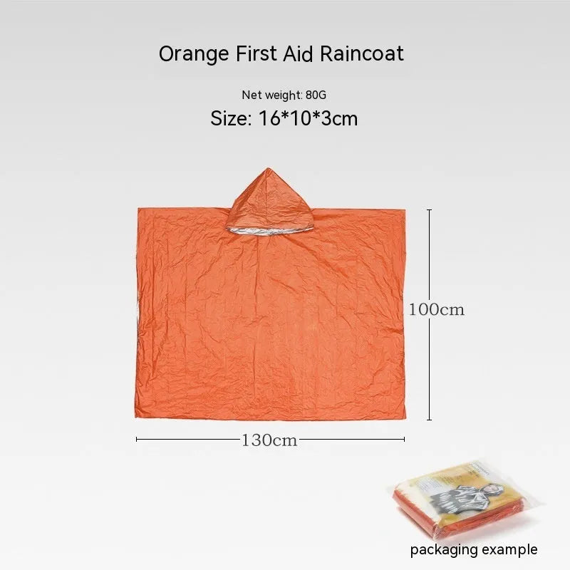Emergency disaster relief tent kit with orange sleeping bag and whistle survival gear