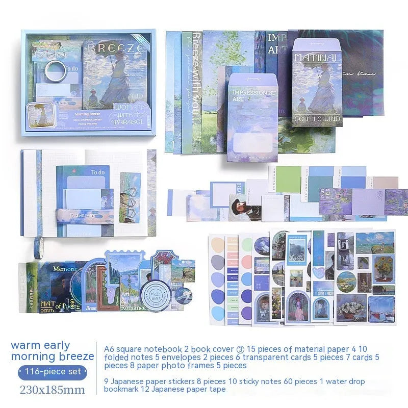 Creative A6 journal gift set with grid notebook, cards, paper photo frames, stickers, and stationery in retro plaid design