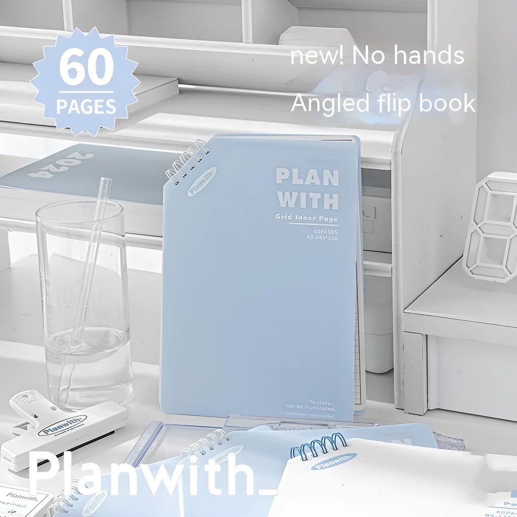 Oblique angle artsy ins style salt series student draft notebook showing A5 and B5 size options with white and blue cover designs.