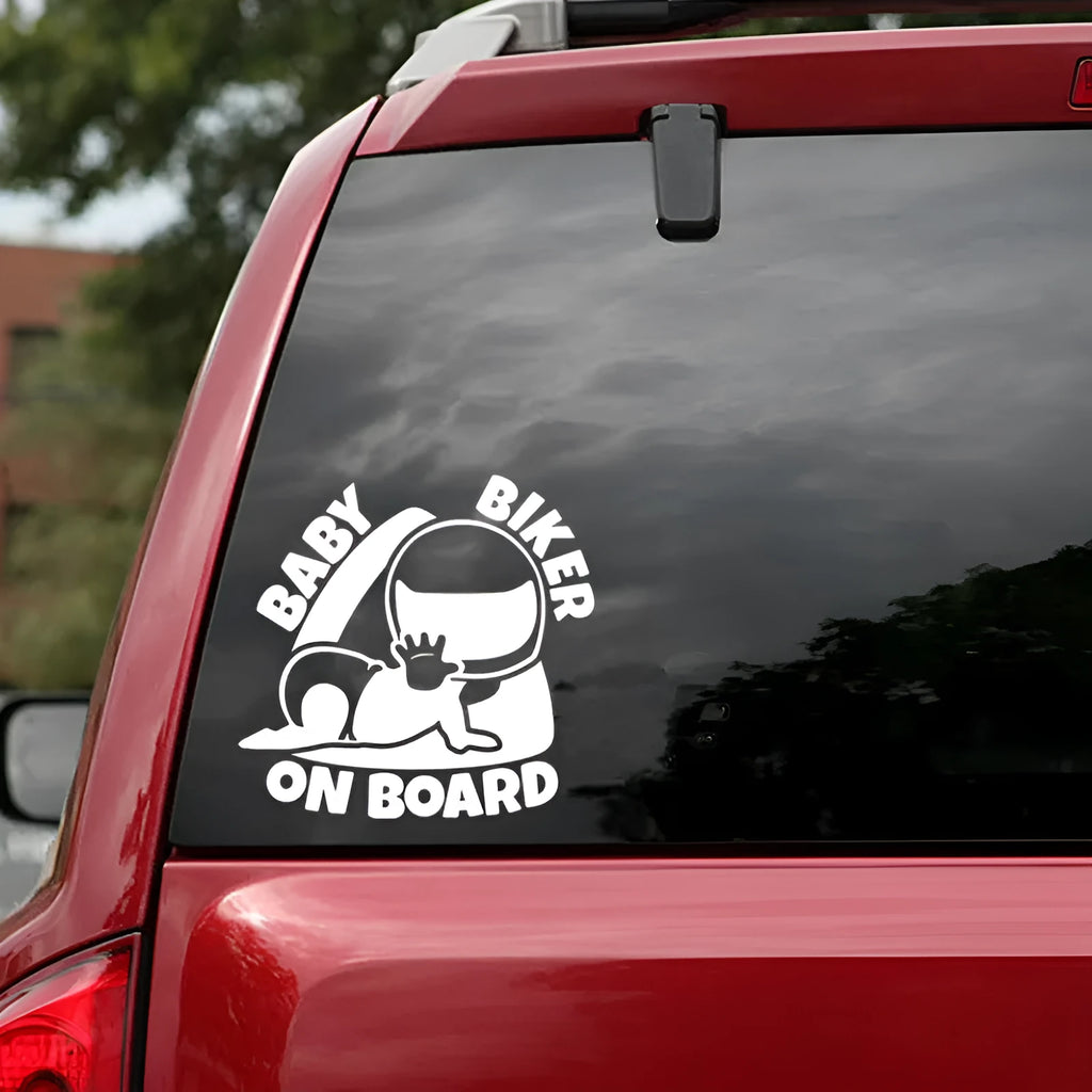Reflective Baby On Board car sticker in black or white, 14.5 x 15 cm