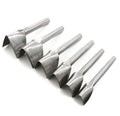 Set of six steel leather craft punch tools showing half-round and V shapes in sizes from 15mm to 40mm