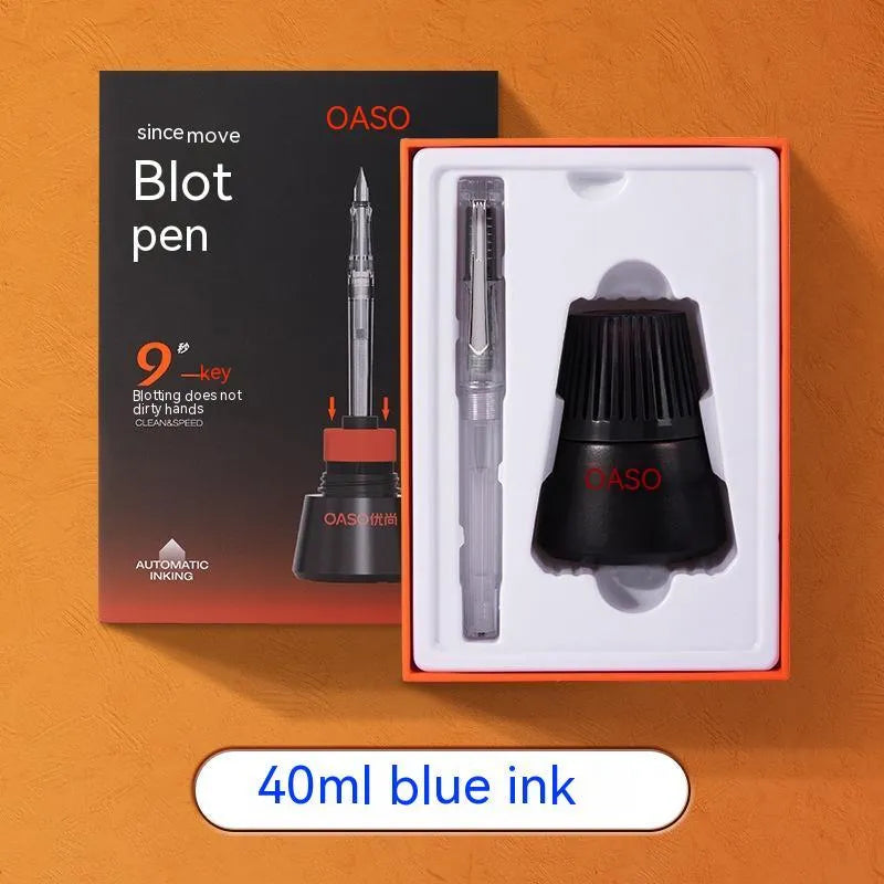Student automatic suction pen set with plastic shell, choice of 0.38mm or 0.5mm nib, ink feeder, and storage handbag