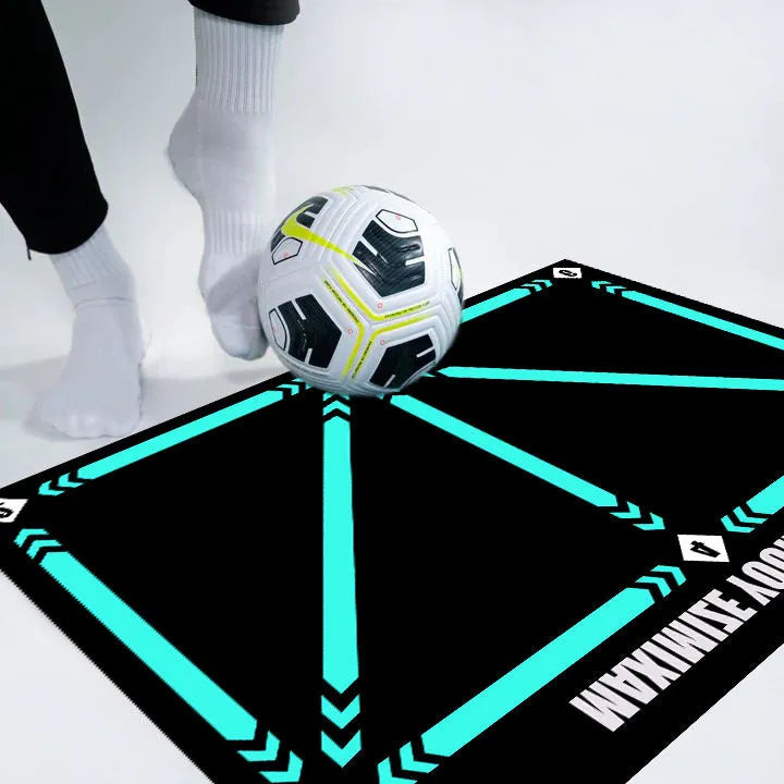 Indoor football training mat with rubber surface for skill practice exercises