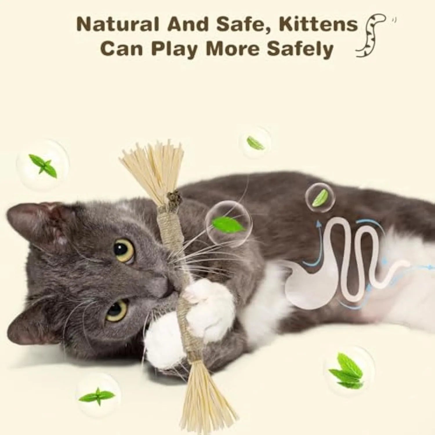 3-pack of natural silvervine chew sticks for cats with sisal rope, showing thick and fine diameter options.