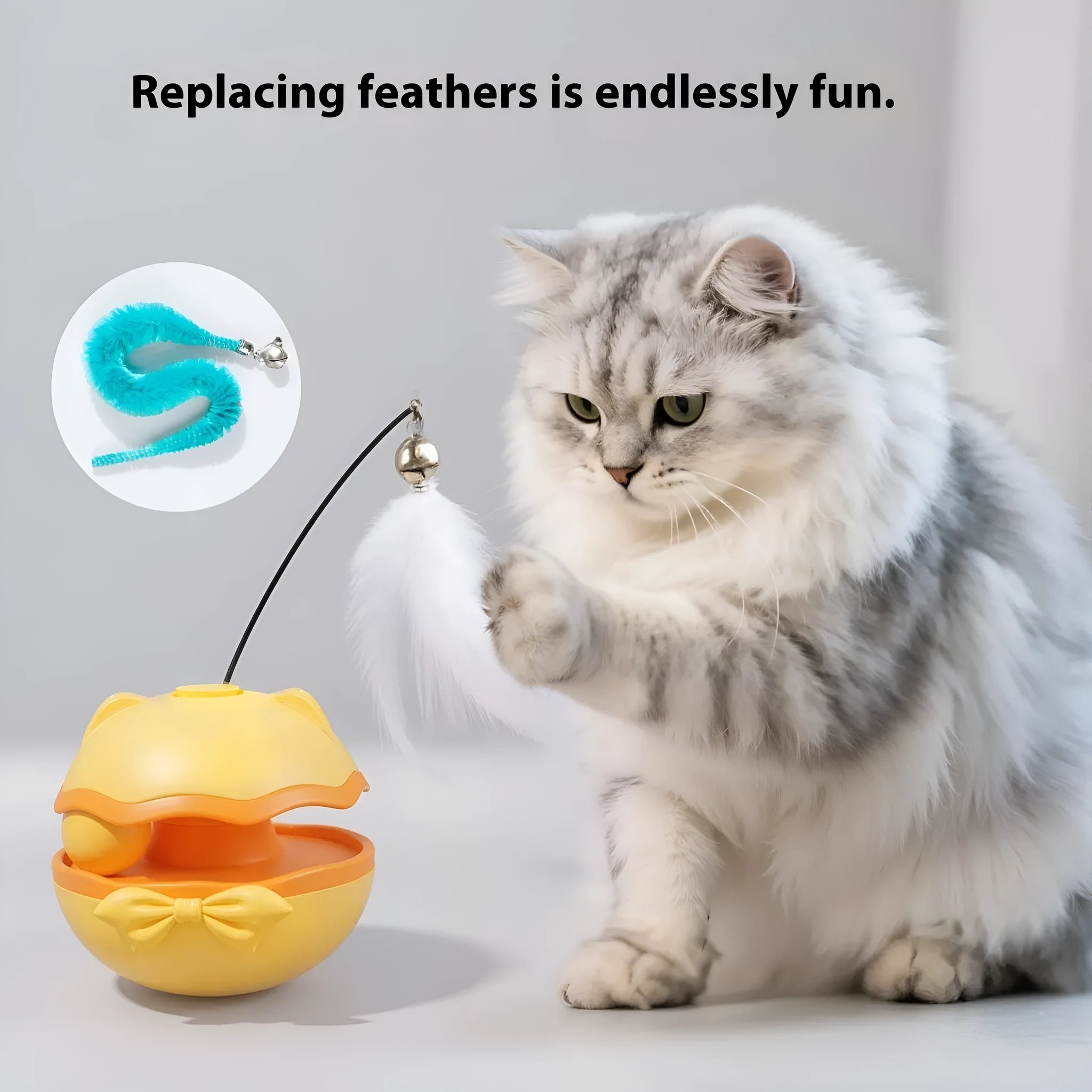 Electric rotating cat toy tumbler with self-moving teaser wand in multiple colour options