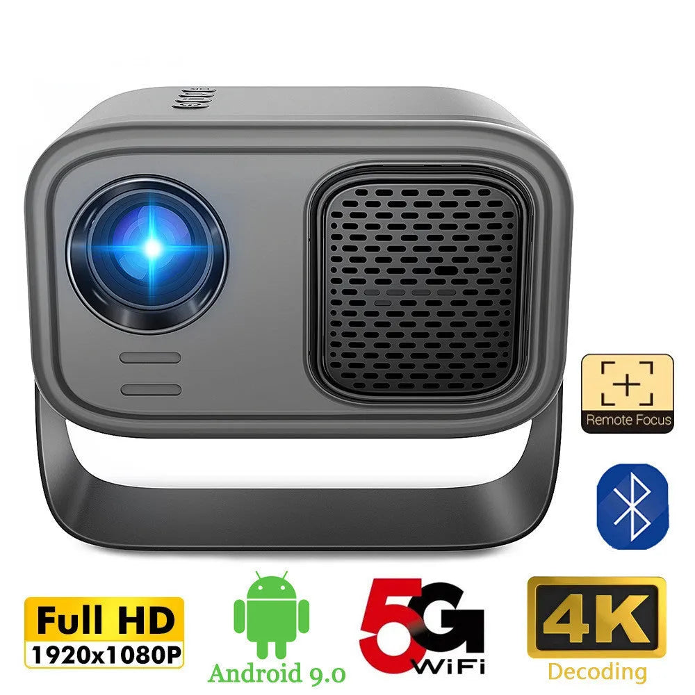 Black HD smart portable projector with remote control for home office use