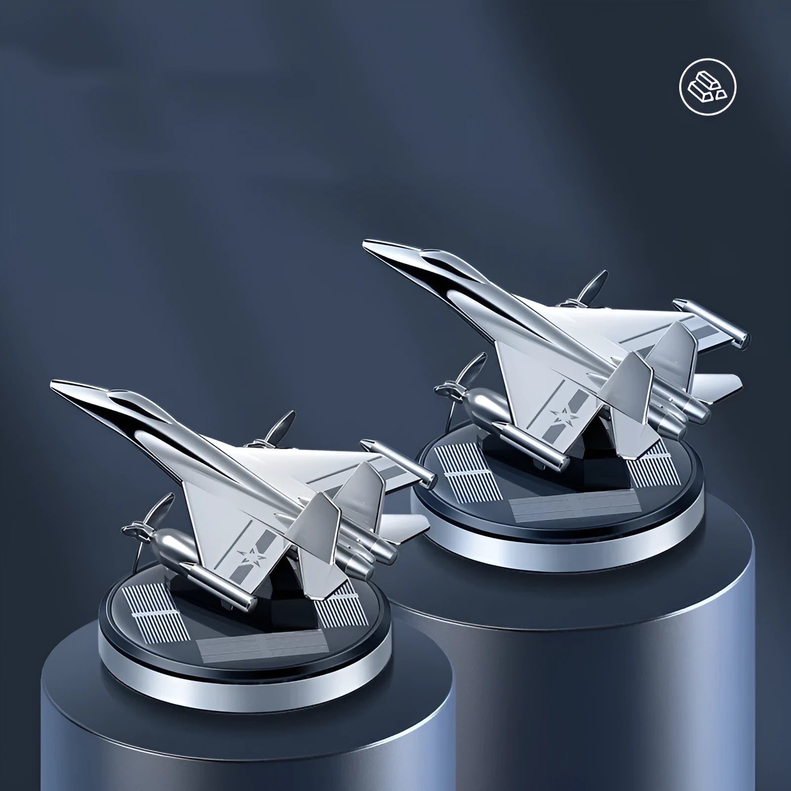 Solar powered rotating fighter jet perfume ornament in aluminium alloy with essential oil