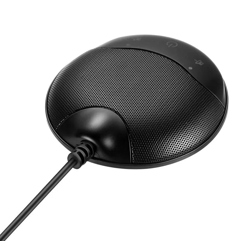 Black A7 USB condenser desktop microphone for conference calls measuring 9x9x1.7cm