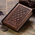 Embossed faux leather notepad showing three-dimensional cover design in bronze and black gold colour options