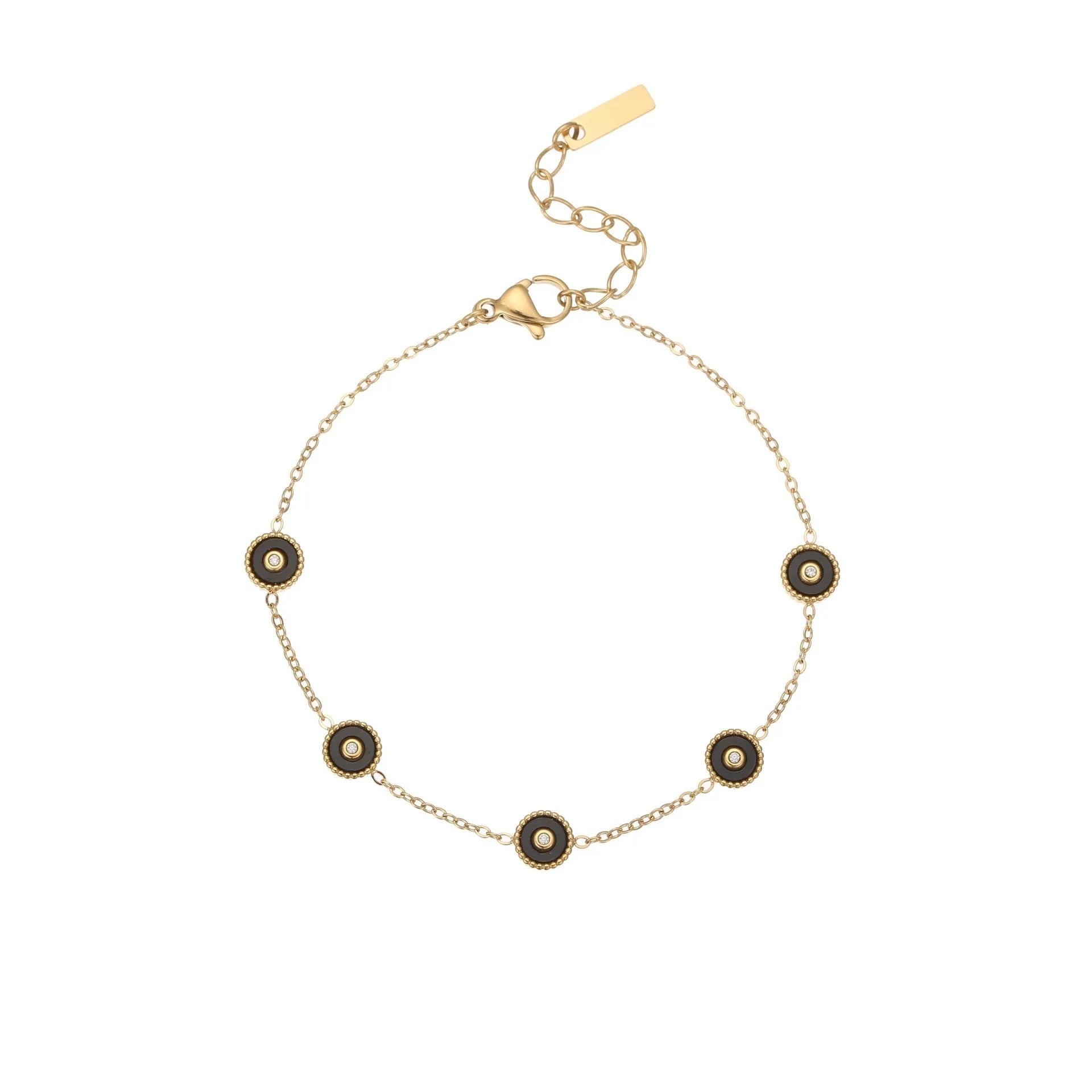 Geometric design women's jewellery set with bracelet and necklace in gold-plated stainless steel