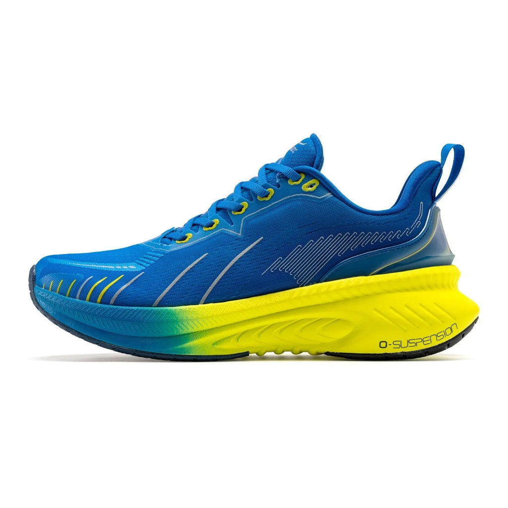 Red Rabbit colour low-top running shoes with stripe pattern, PU mesh upper, and rubber sole.