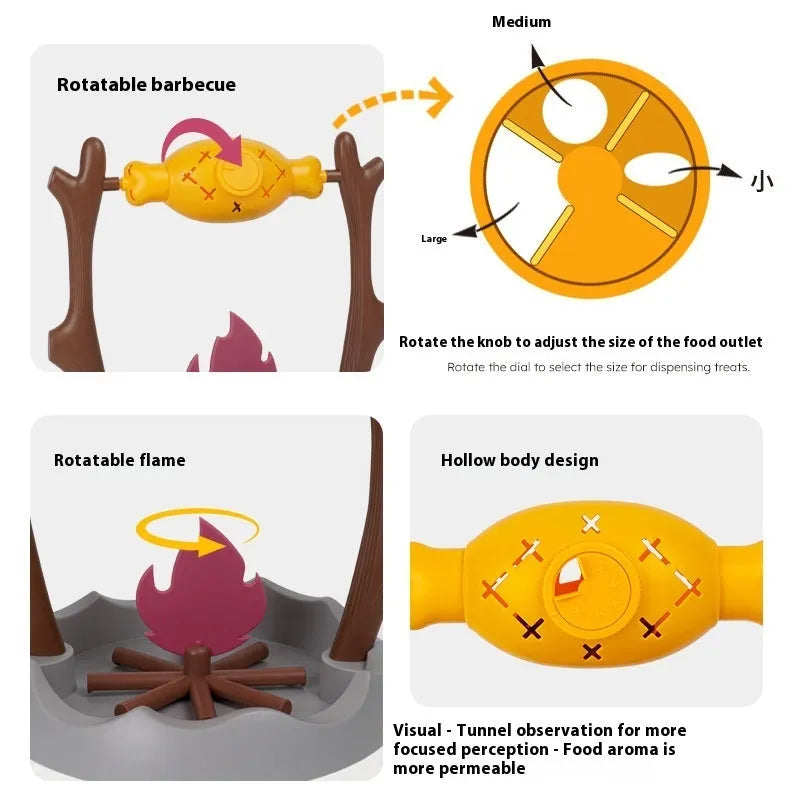 Barbecue-themed tumbling cat feeder toy with leakage food dispensing mechanism