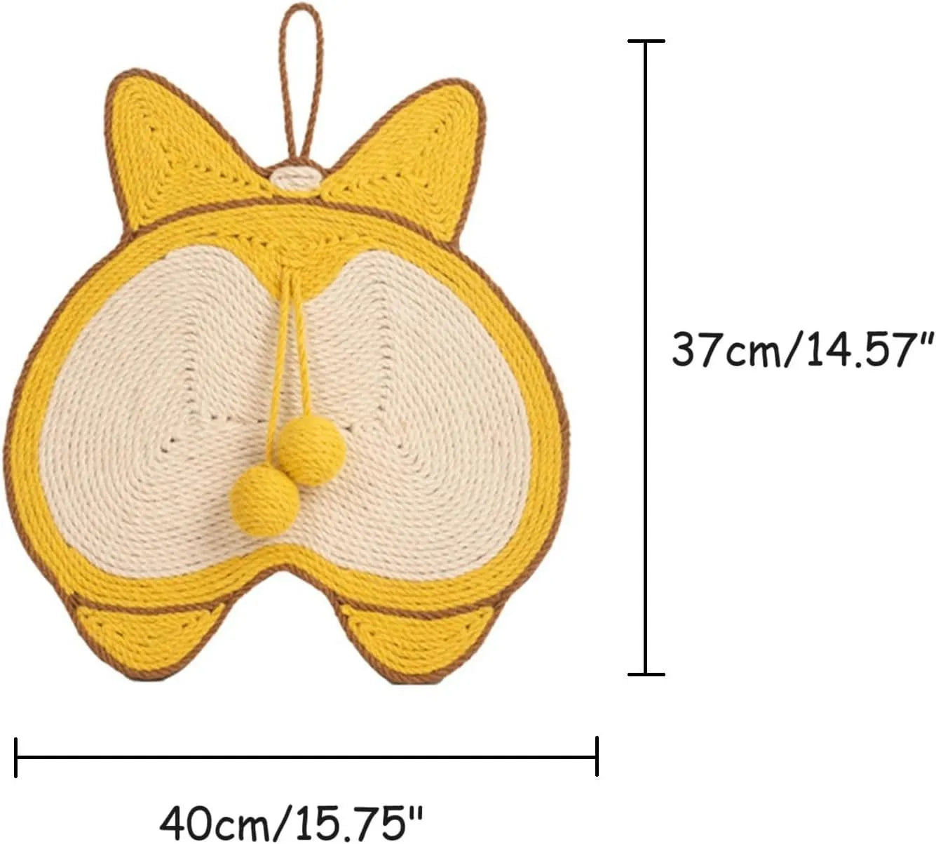 Yellow sisal cat scratching board with Corgi butt design and anti-slip base