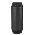 Black and white mini portable Bluetooth speaker with colourful RGB lights surrounding its base.
