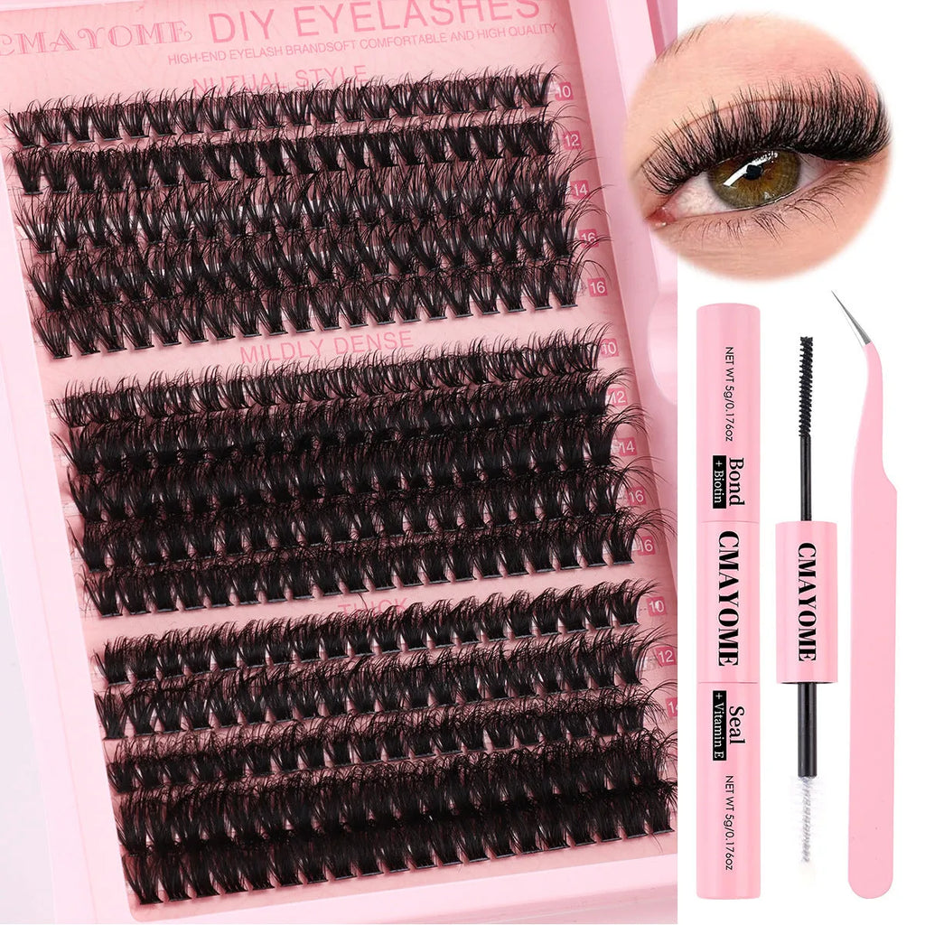 DIY false eyelashes extension suit kit with chemical fibre lashes and application tweezers
