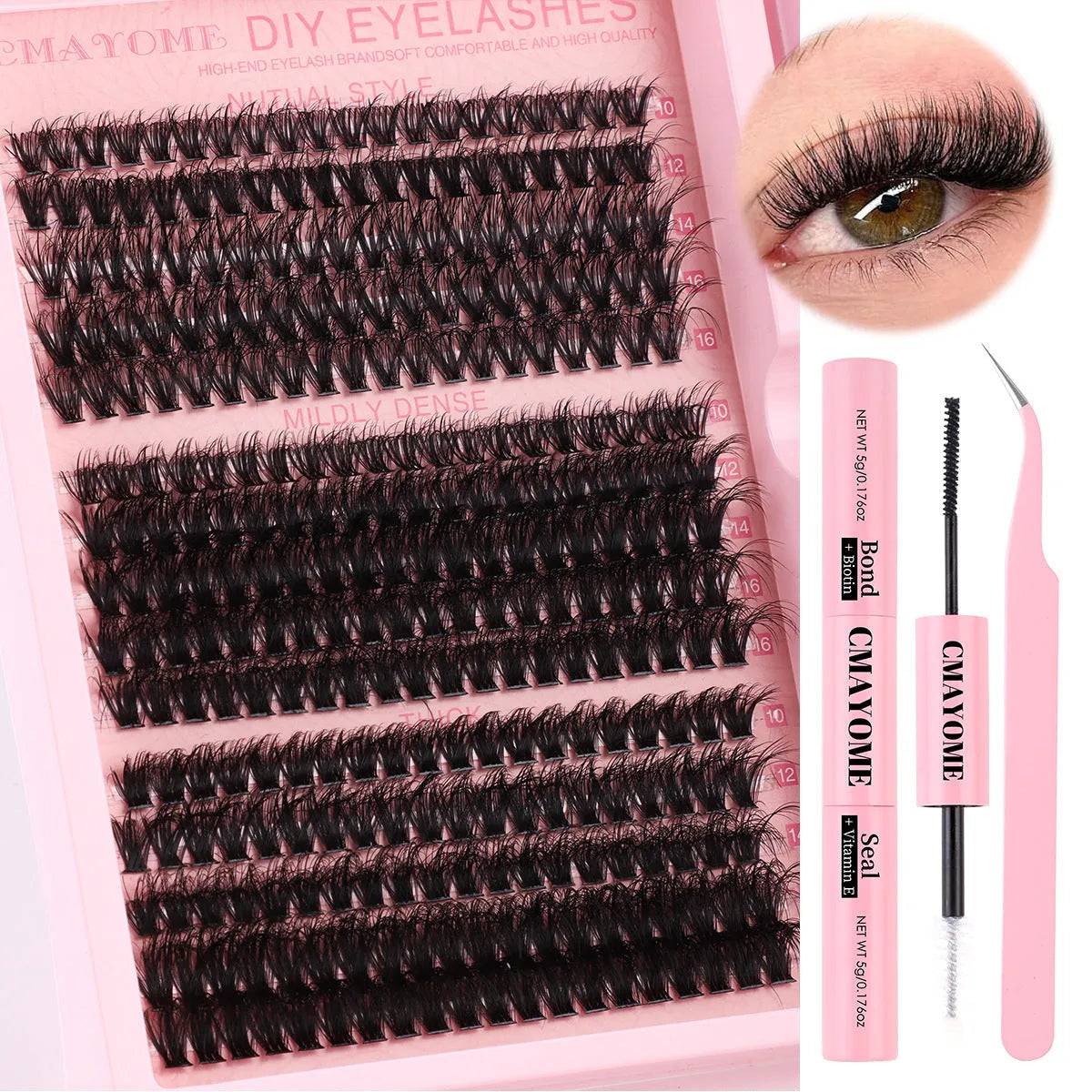DIY false eyelashes extension suit kit with chemical fibre lashes and application tweezers