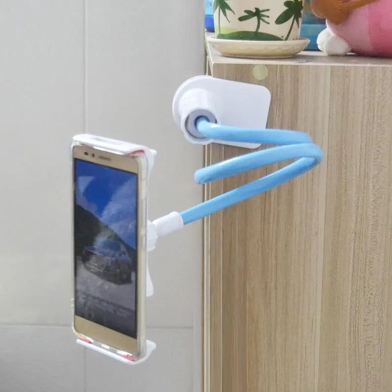 Bedside oversize flat panel mobile phone holder with long flexible arm in various colour options