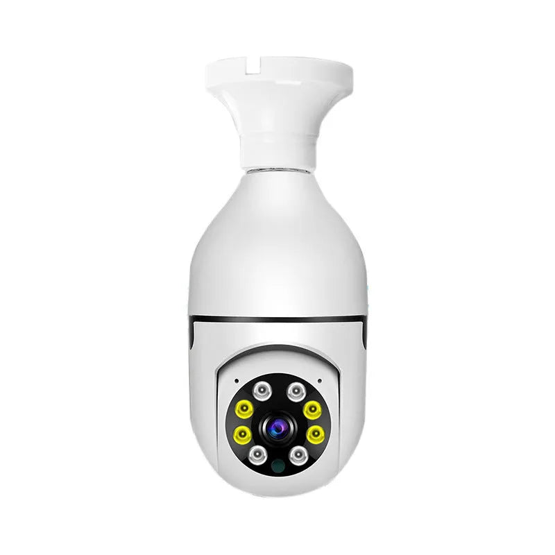 Wireless WiFi bulb security camera with plastic and metal housing measuring 5cm by 12cm