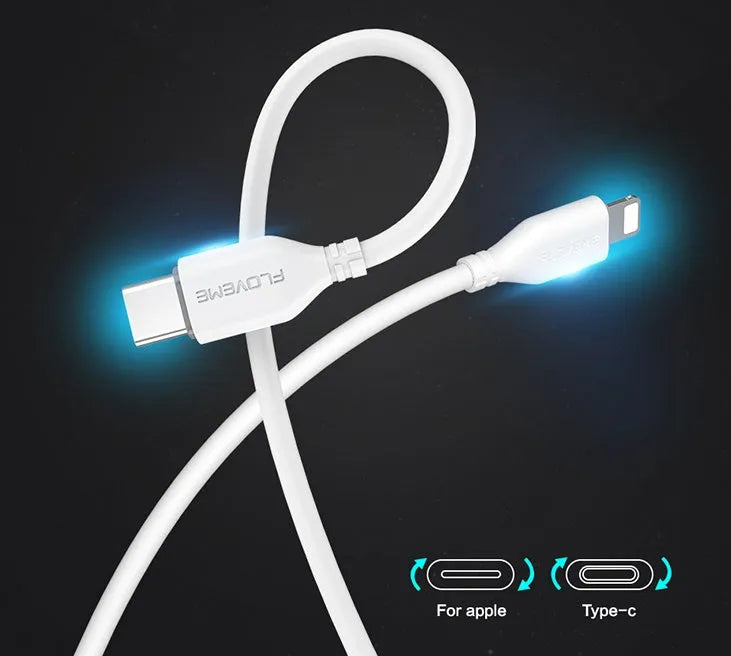 White USB-C to Lightning cable for ultra-fast iPhone charging and data transfer