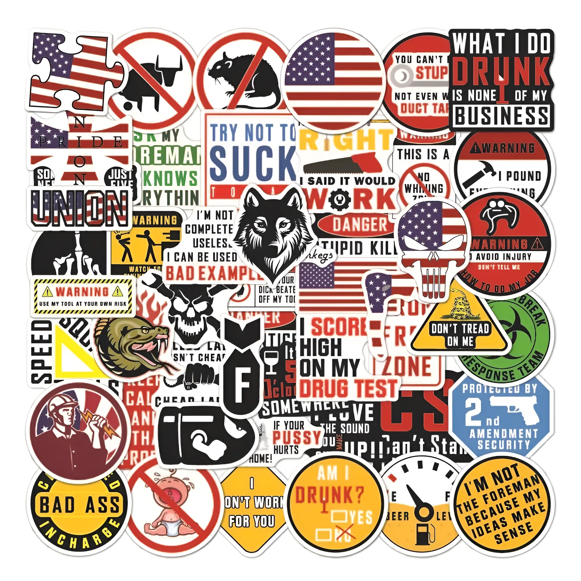 Waterproof warning slogan stickers for motorcycle helmets in 50-piece pack