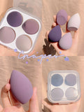 Makeup egg box containing four synthetic sponge beauty blenders in grape, mango, mint and peach colours