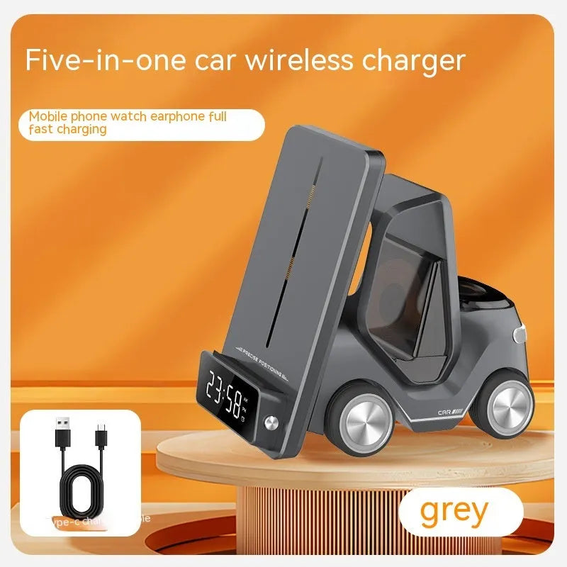 15W three-in-one wireless charging bracket for mobile phones in grey white yellow orange colours