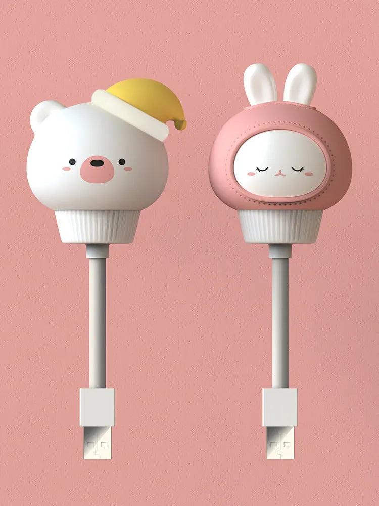 USB portable LED night light in cartoon animal design with adjustable brightness and remote control