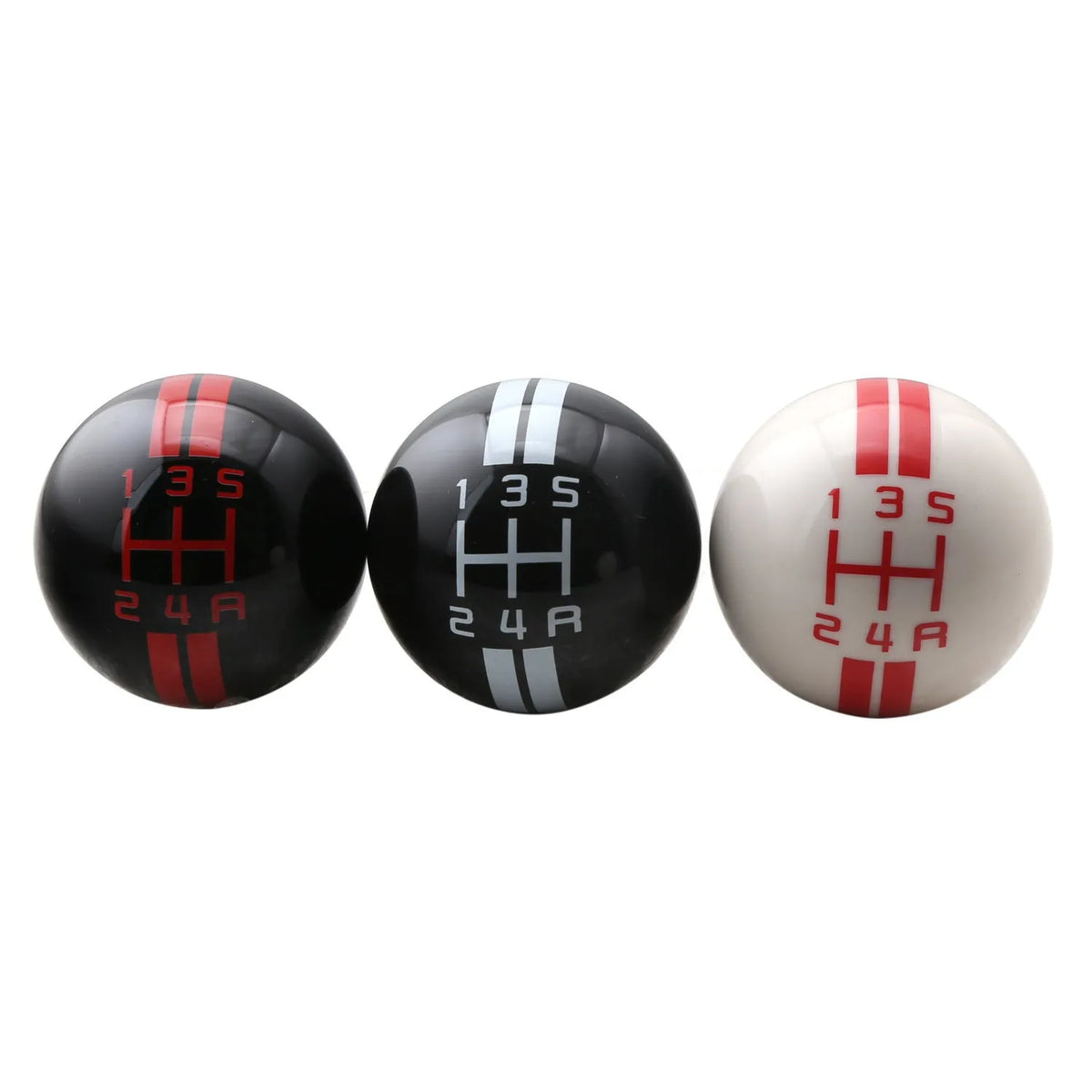 Black 5-speed car gear knob replacement with red gear markings and screw adapters