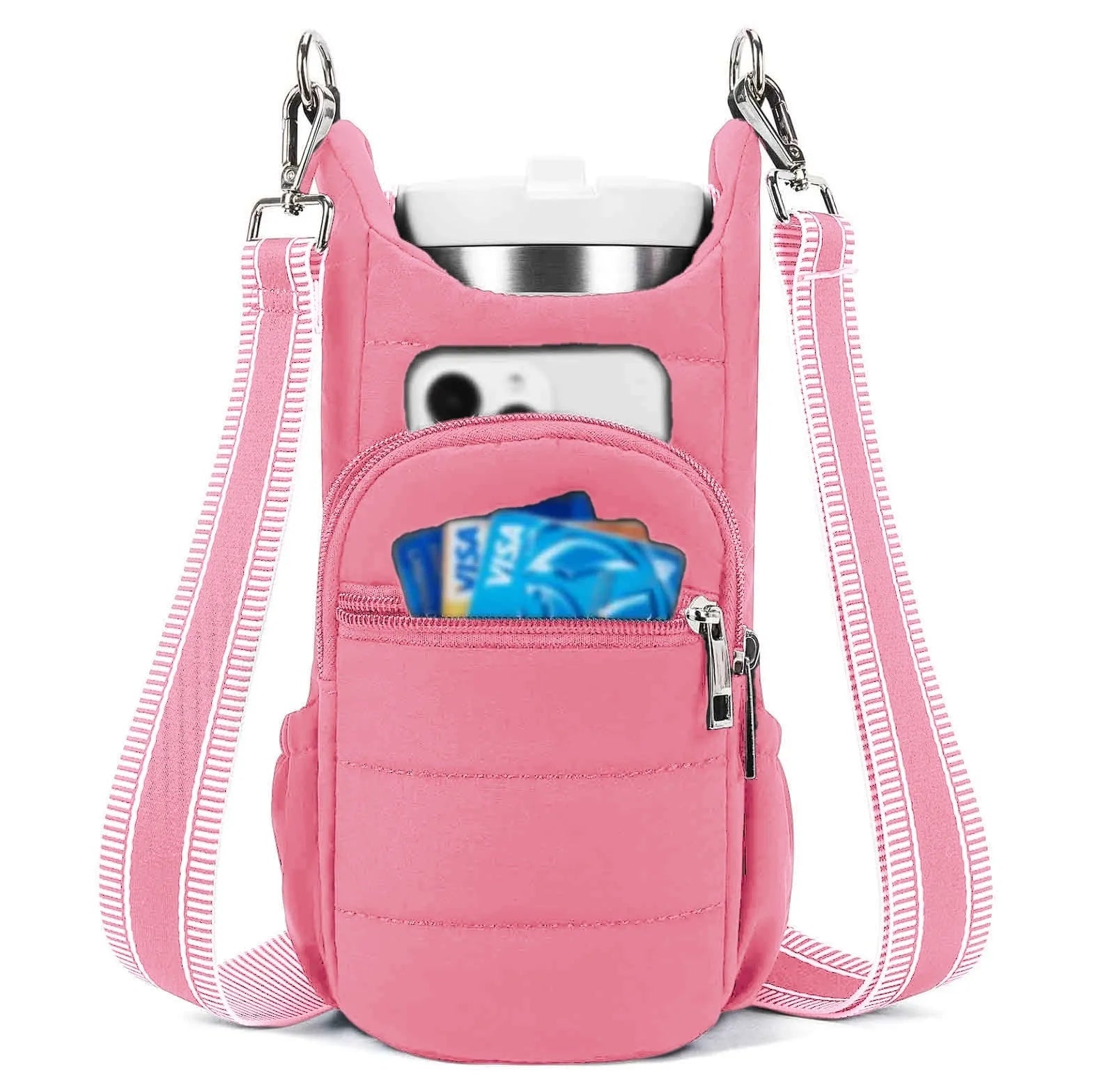 Cloth bicycle water bottle bag in modern simplicity style shown in black, pink, and beige colour options