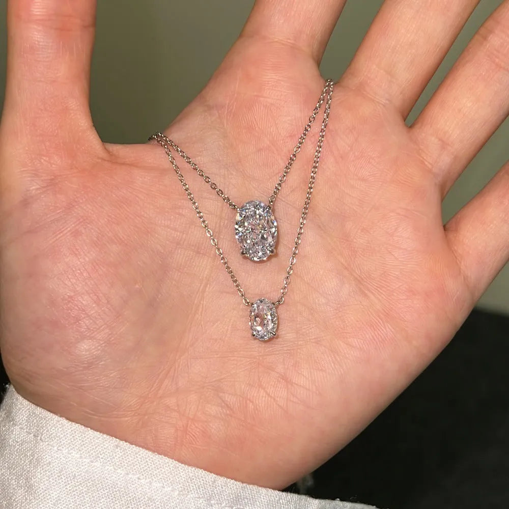 Women's 925 sterling silver necklace with geometric oval ice flower pendant in gold or platinum plating
