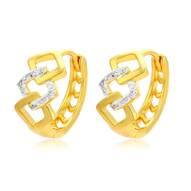 Gold geometric hollow-out earrings with colour separation ear clip