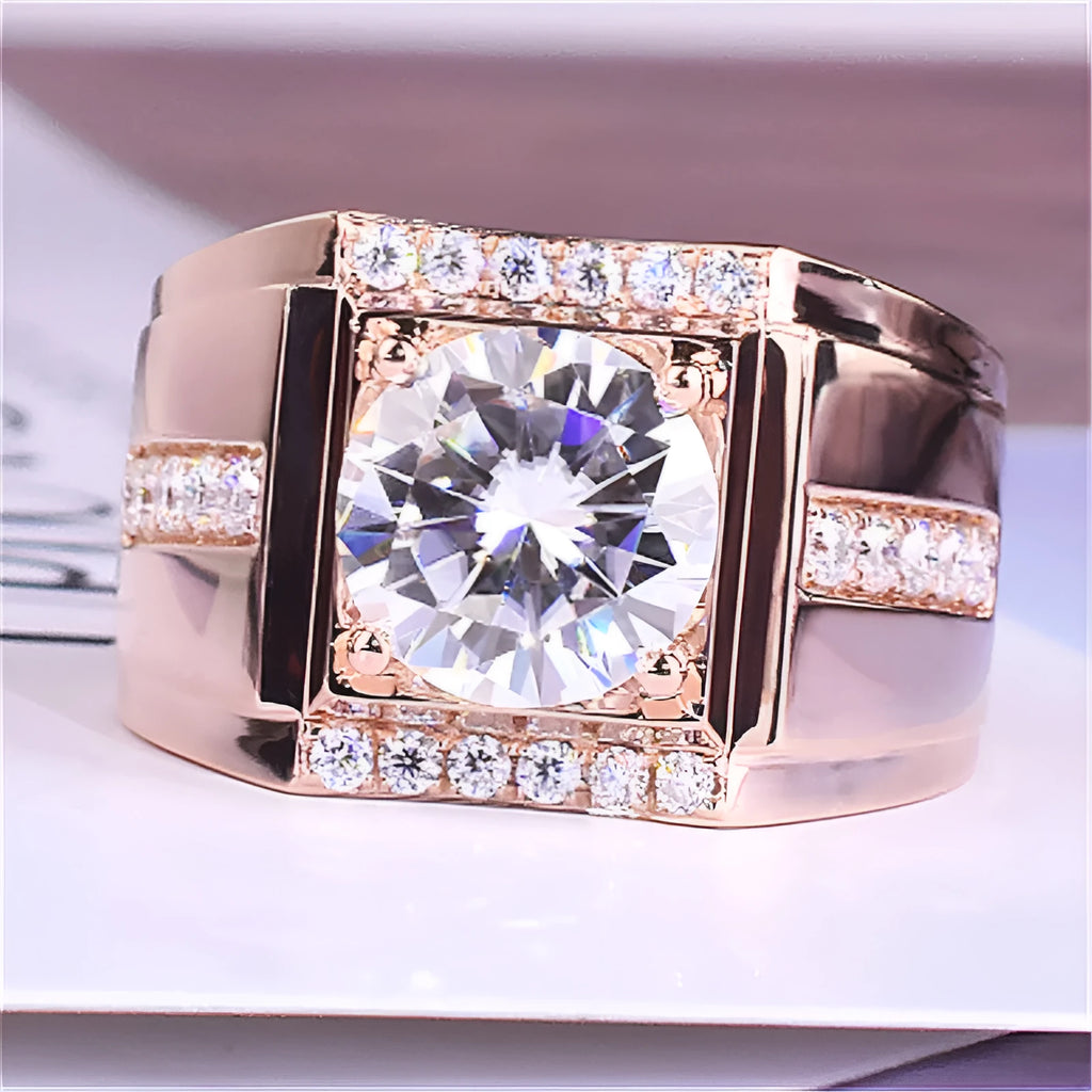 Men's adjustable copper ring with geometric diamond shape in rose gold, gold, or platinum colour finish