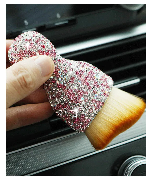 PVC soft brush for car interior dust removal, 10 cm long, in white, pink, or black colour.