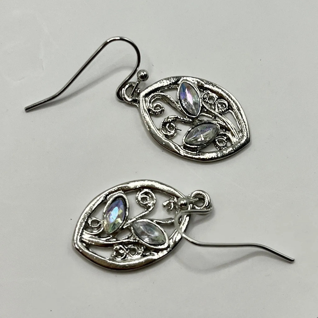 Silver colour leaves embedded colourful moonstone earrings for women with alloy construction