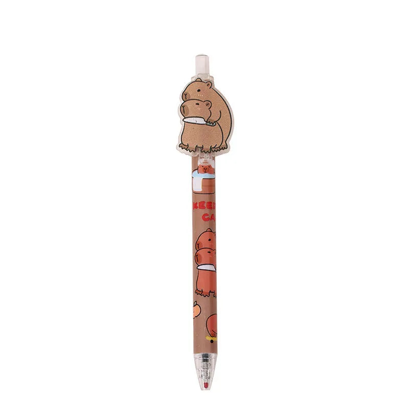 Box of 48 black gel pens with cartoon bear design on the plastic shells.