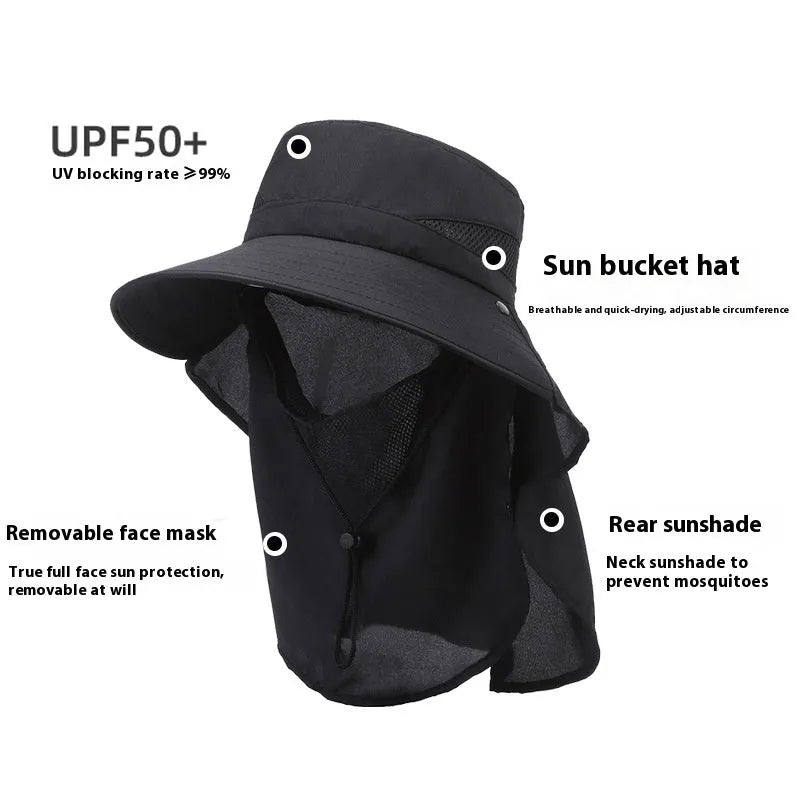 Men's adjustable wide-brim fisherman sun hat in polyester fabric