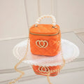 PVC bucket-style gel bag with heart pattern in apricot colour, suitable for cosmetic and toiletry storage