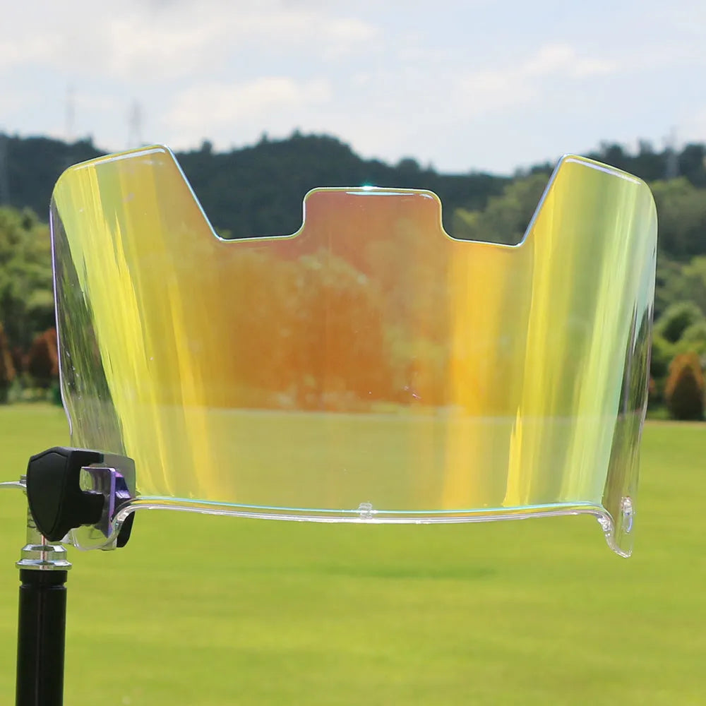 Multicolour American-style rugby helmet goggles shown attached to a helmet for impact protection.