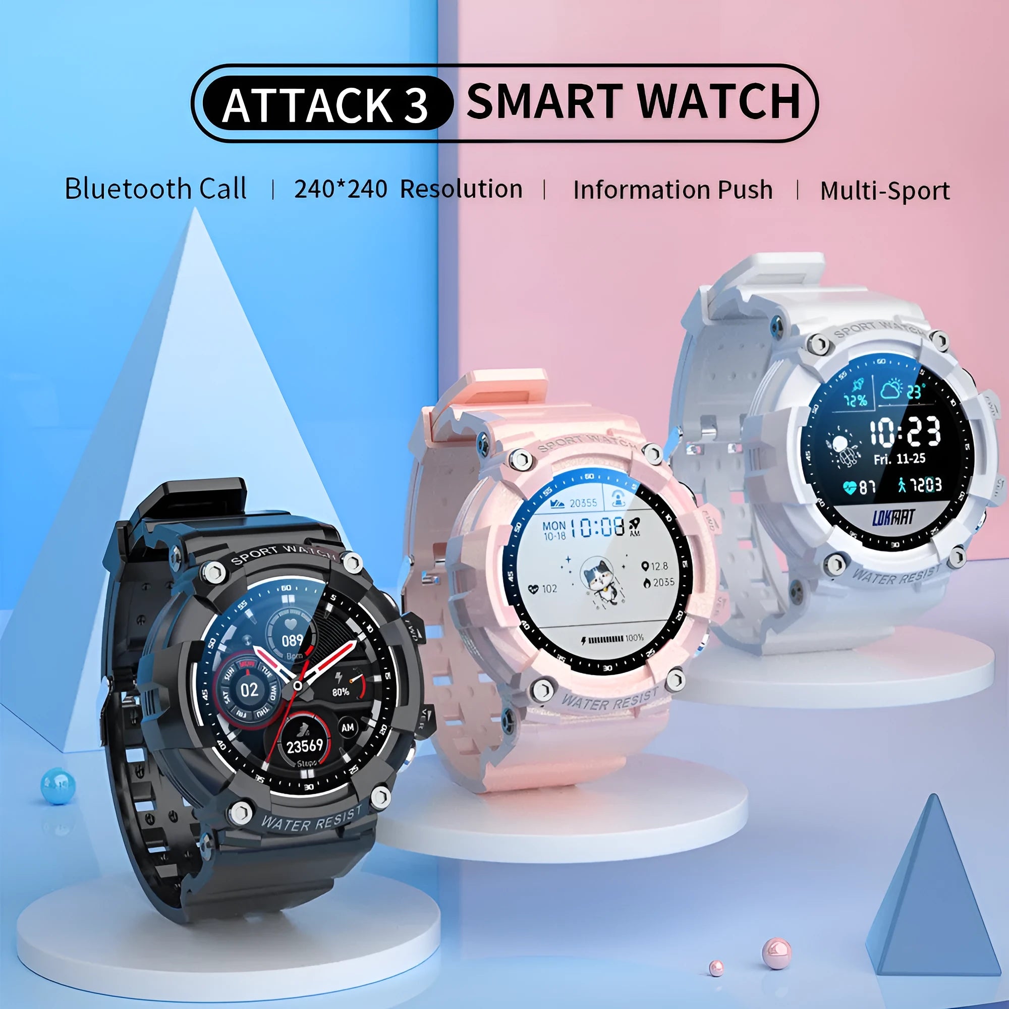 ATTACK 3 IP67 waterproof smart sports watch with round screen and TPU strap