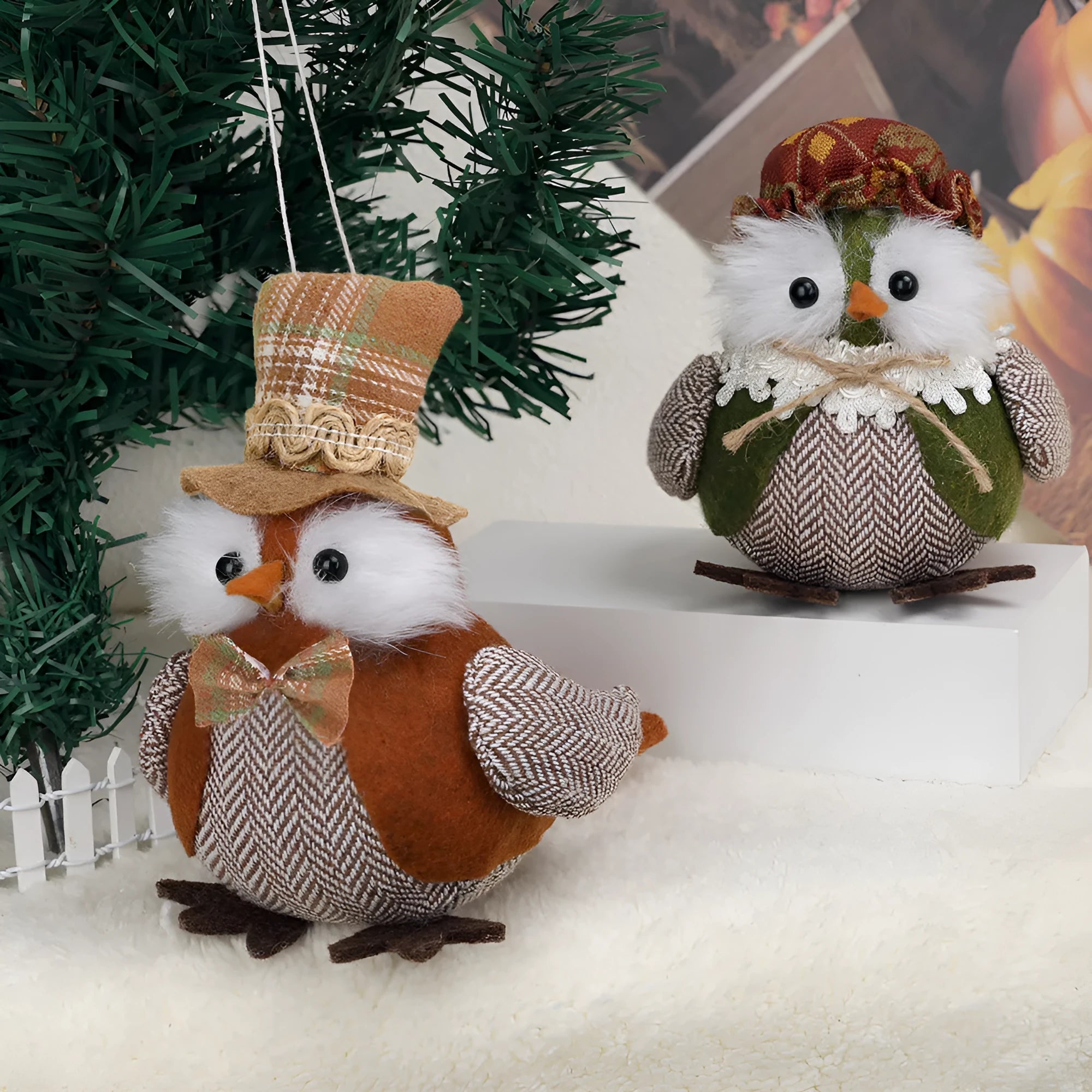 Orange or green Thanksgiving owl pendant ornament for window or desktop holiday decoration