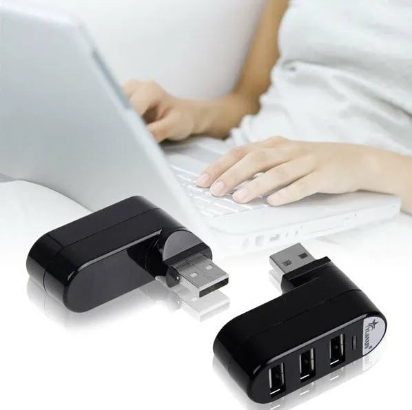 Black and white USB hub splitter with multiple USB ports for computer expansion