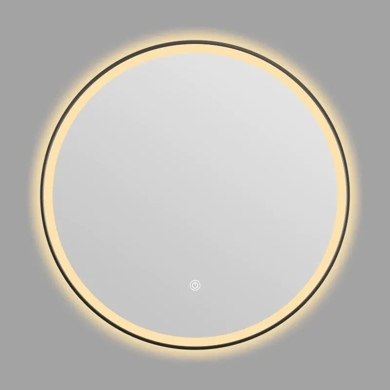 Round black frame LED bathroom makeup mirror with wall mounting
