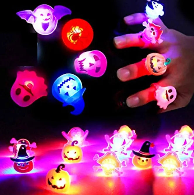 Halloween glowing brooch ring in plastic and electronic construction, available in all sizes for festive use
