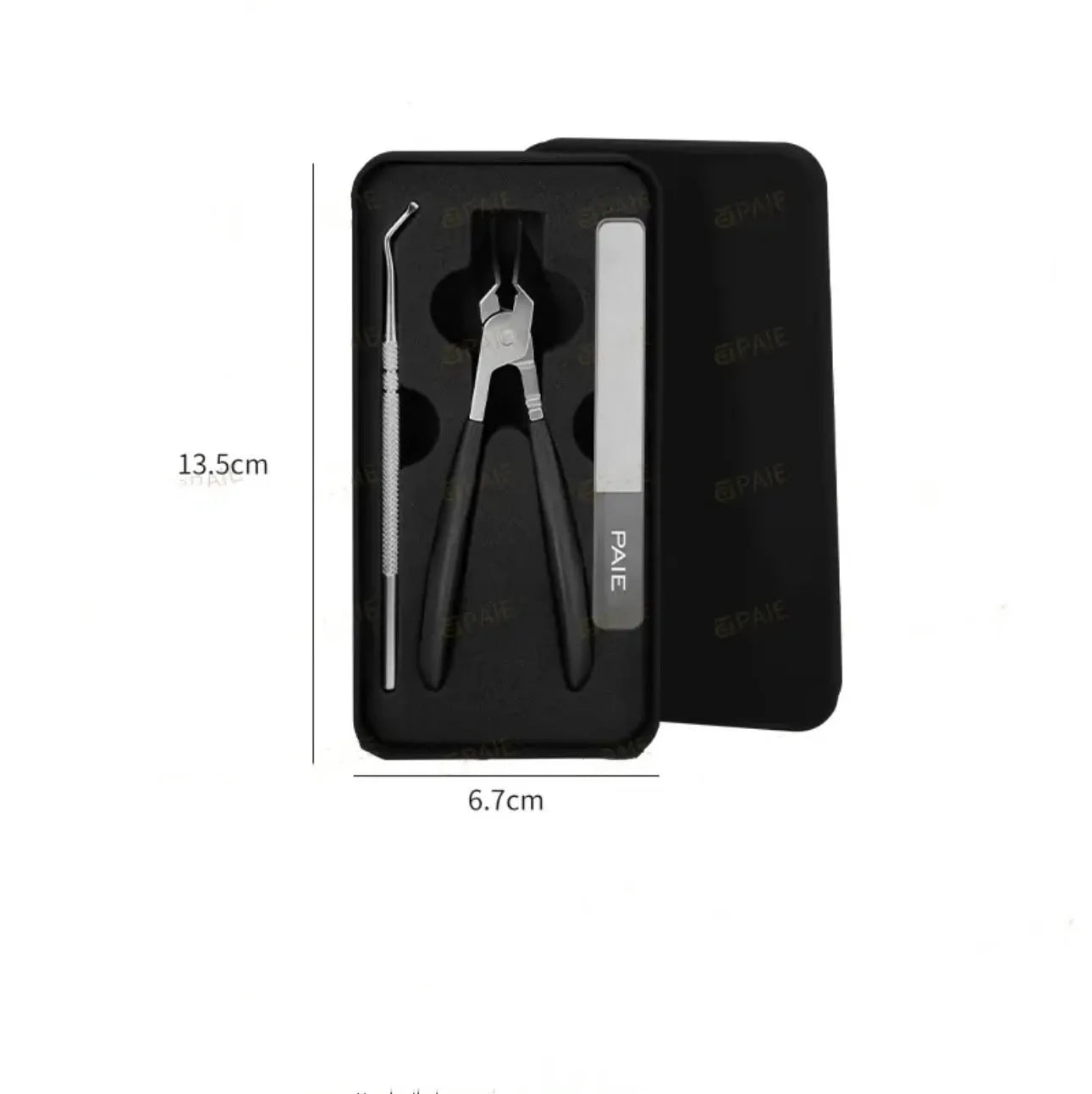 Anti-splash portable household fingernail maintenance kit showing multiple nail tools in brown, white and green colours