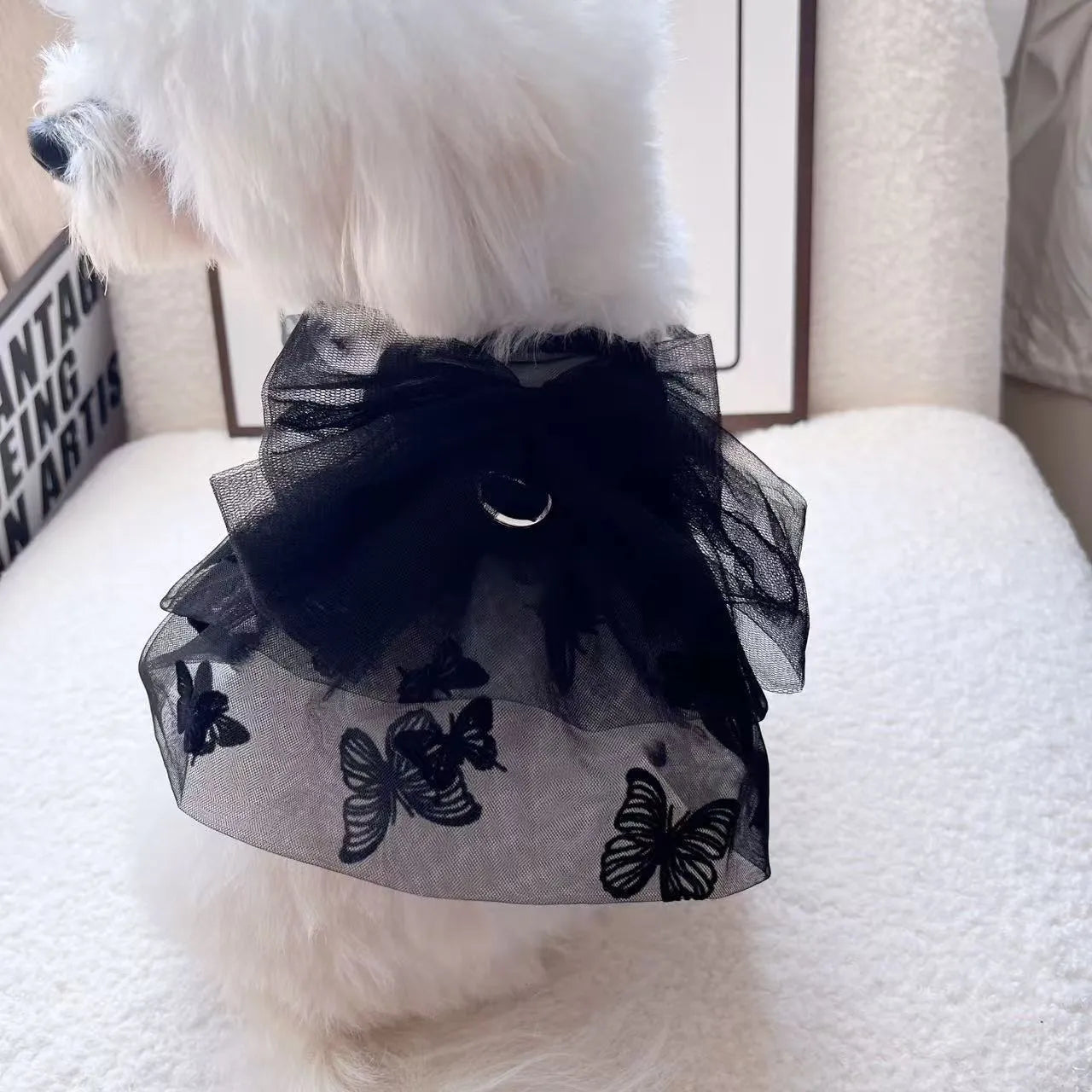Black gauze princess tulle skirt for small dogs and cats in five measured sizes