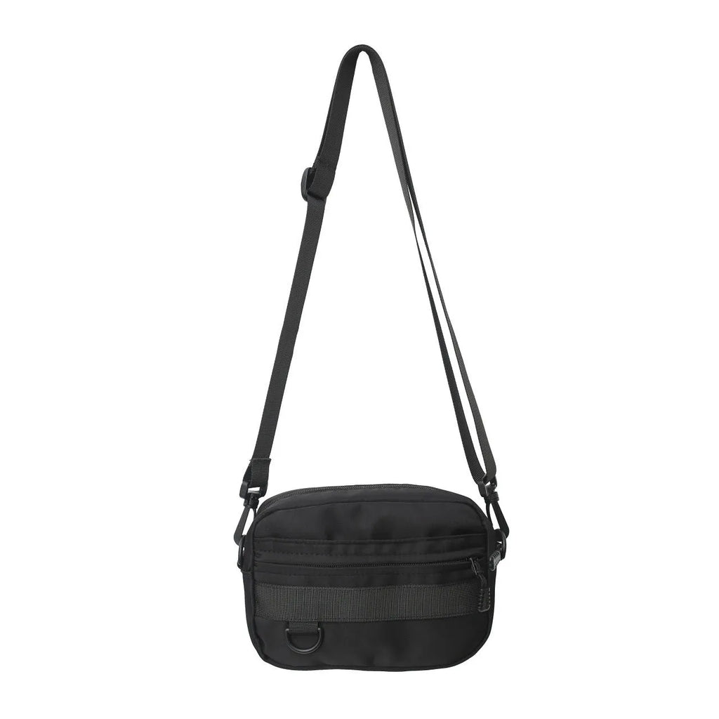 Men's street style nylon messenger bag showing dimensions of 22cm length × 14cm height × 5cm width