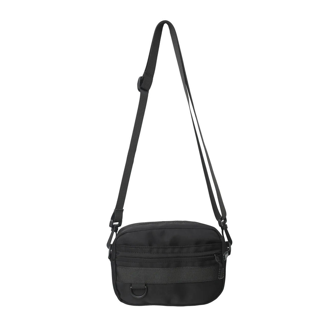 Men's street style nylon messenger bag showing dimensions of 22cm length × 14cm height × 5cm width