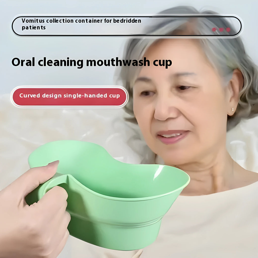 Green plastic mouthwash cup for bedridden patient nursing care