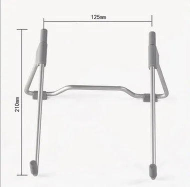 Grey aluminium alloy and engineering plastic stand holding a mobile phone and a laptop on a desk.